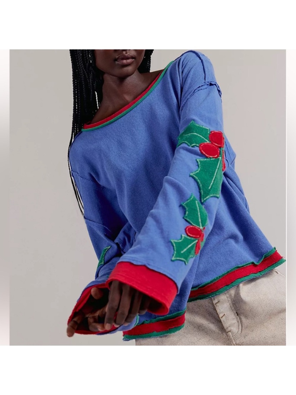 We The Free Rare You're A Star Blue Festive Christmas Holly Sleeve Tee Small